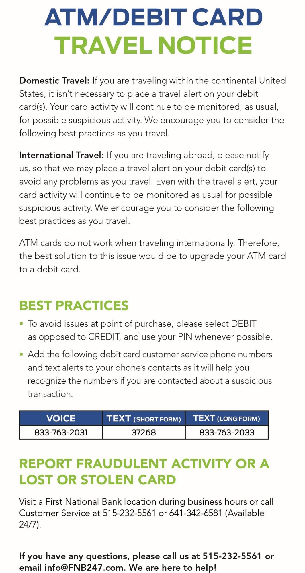 credit card travel advisory